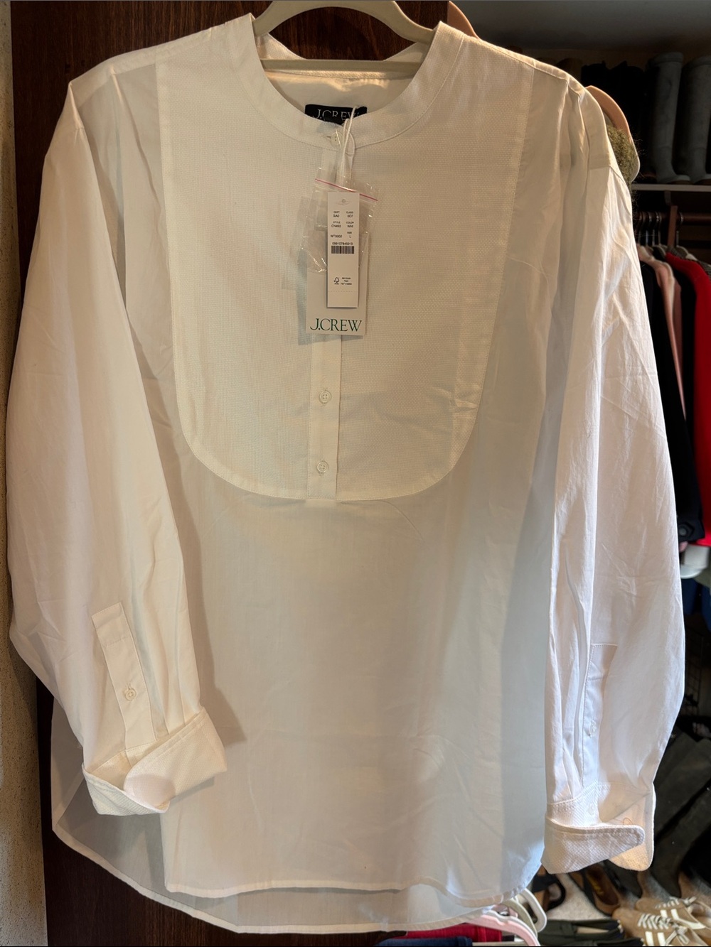 J. Crew White Cotton Bib-Front Button Down Shirt